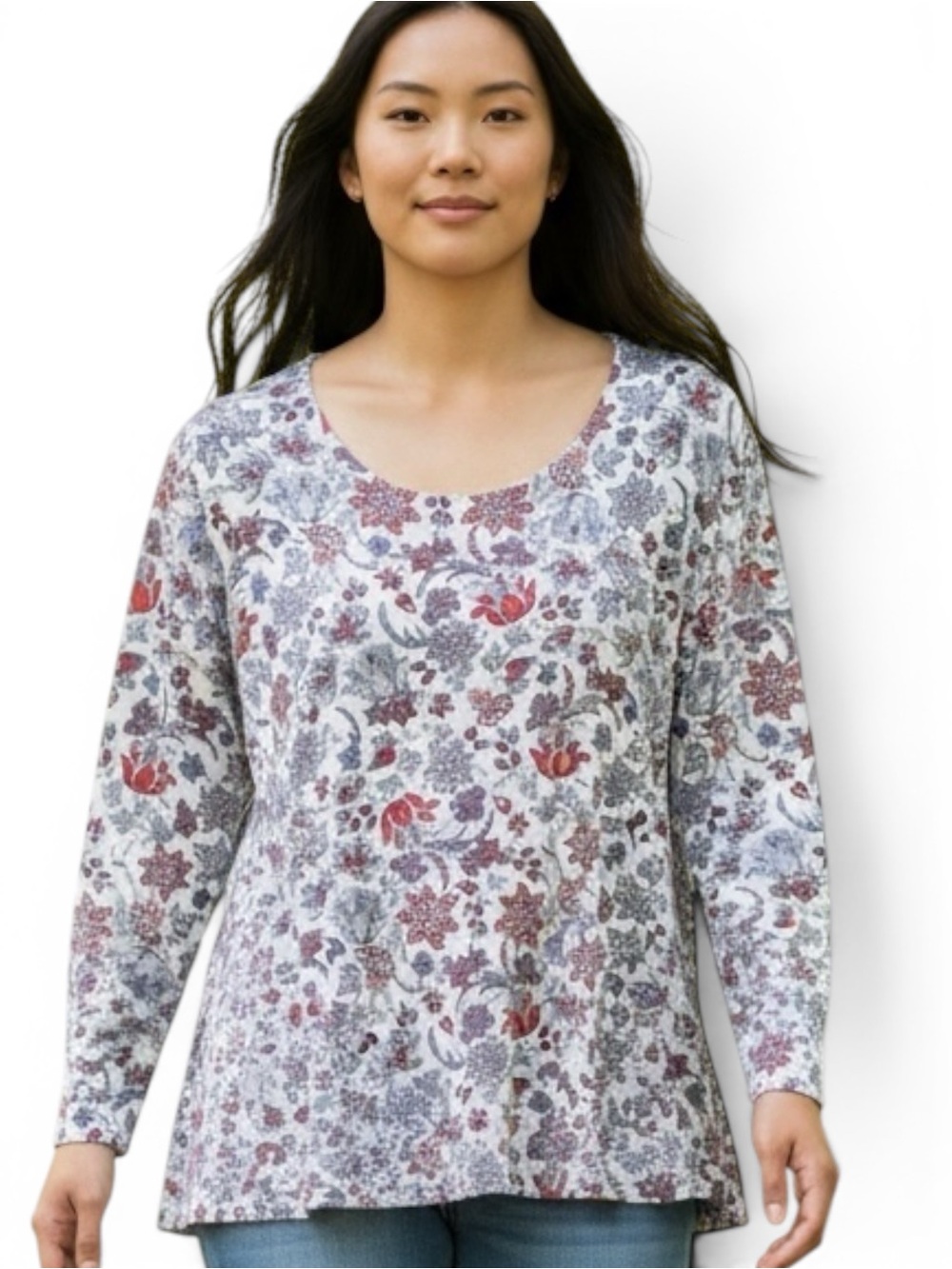 J Jill Wearever Jersey Knit Floral 3/4 Sleeve Tunic w/Split Back Detail Size XL